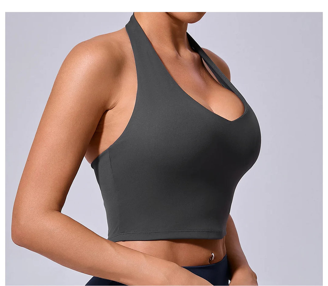 Breathable Hanging Neck Yoga Sports Bra With Contour Support