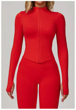 Load image into Gallery viewer, Seamless Contour Yoga Top With Zippered Long Sleeve
