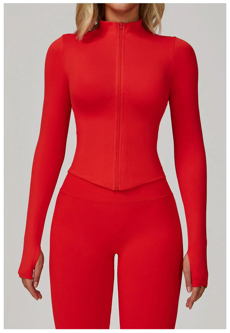 Seamless Contour Yoga Top With Zippered Long Sleeve