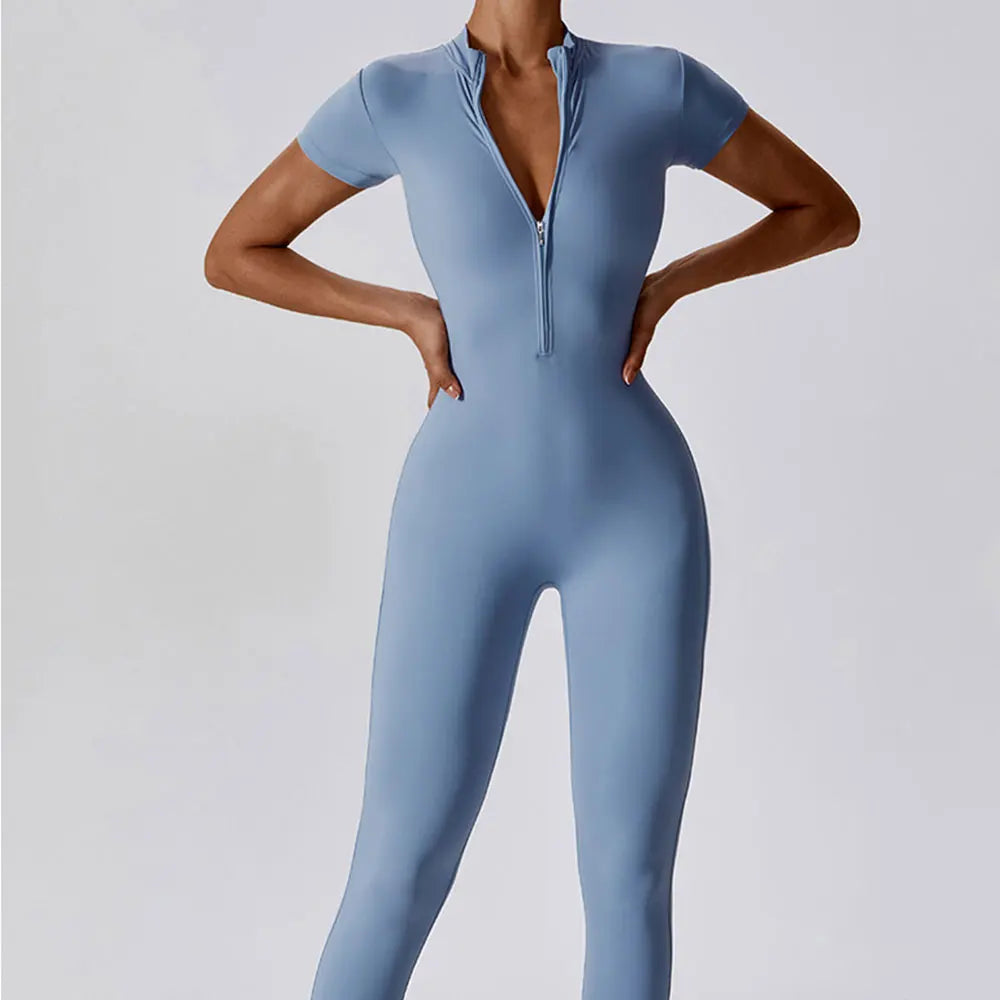Seamless One Piece Yoga Bodysuit Zippered Breathable