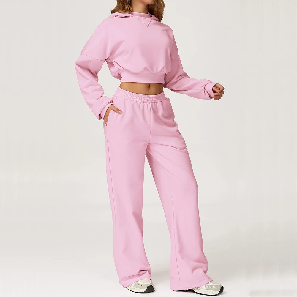 Luxurious 2 Piece Hooded Sweat Shirt Set Winter Wear Cotton