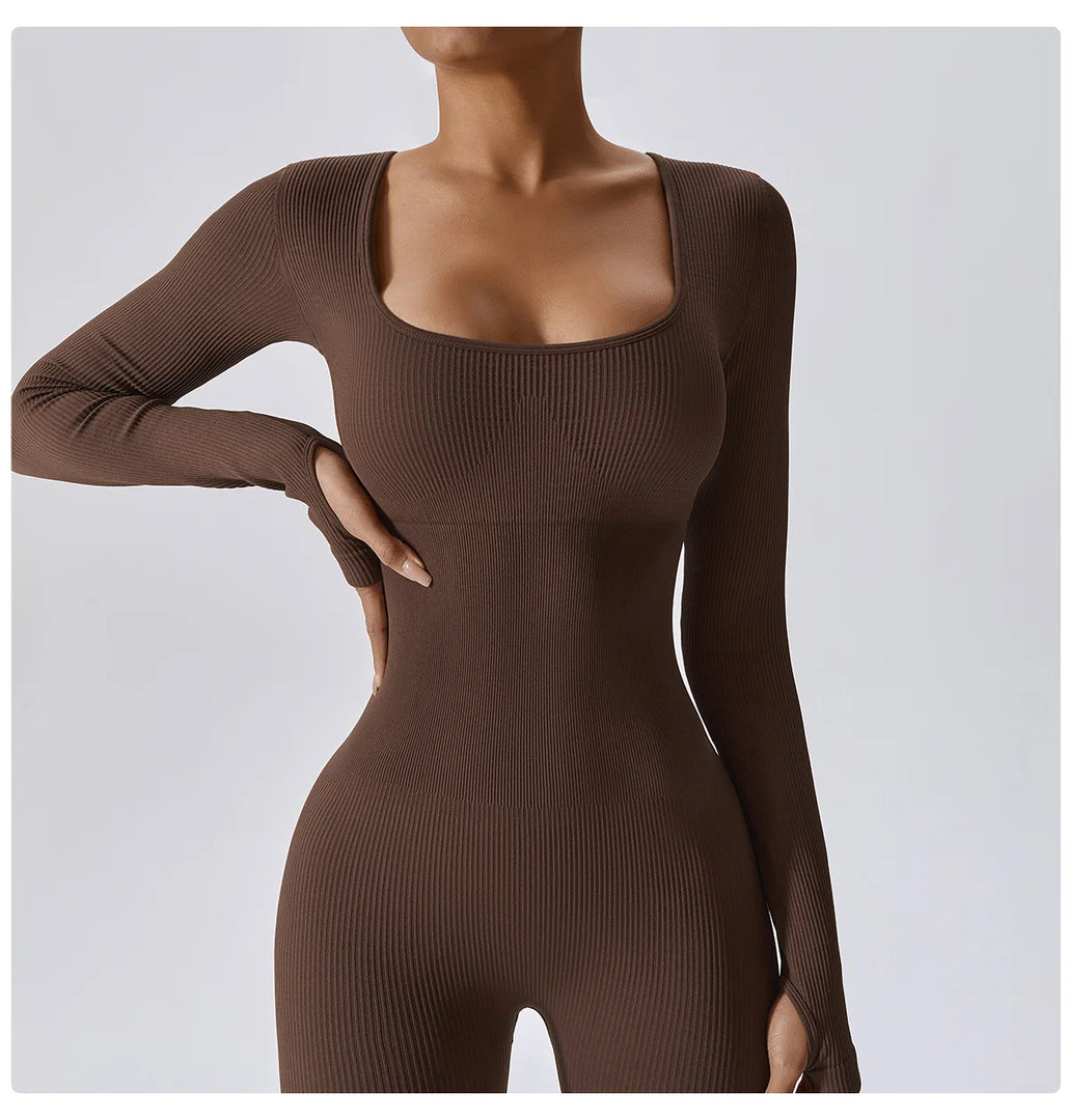 Seamless Contouring Yoga Bodysuit With Long Sleeves