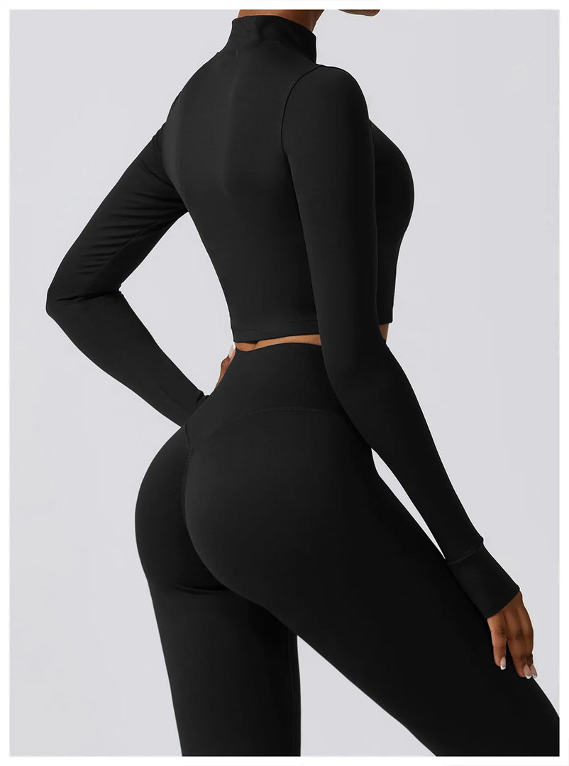 Contoured Interwoven Athleisure Long Sleeve Yoga Ensemble
