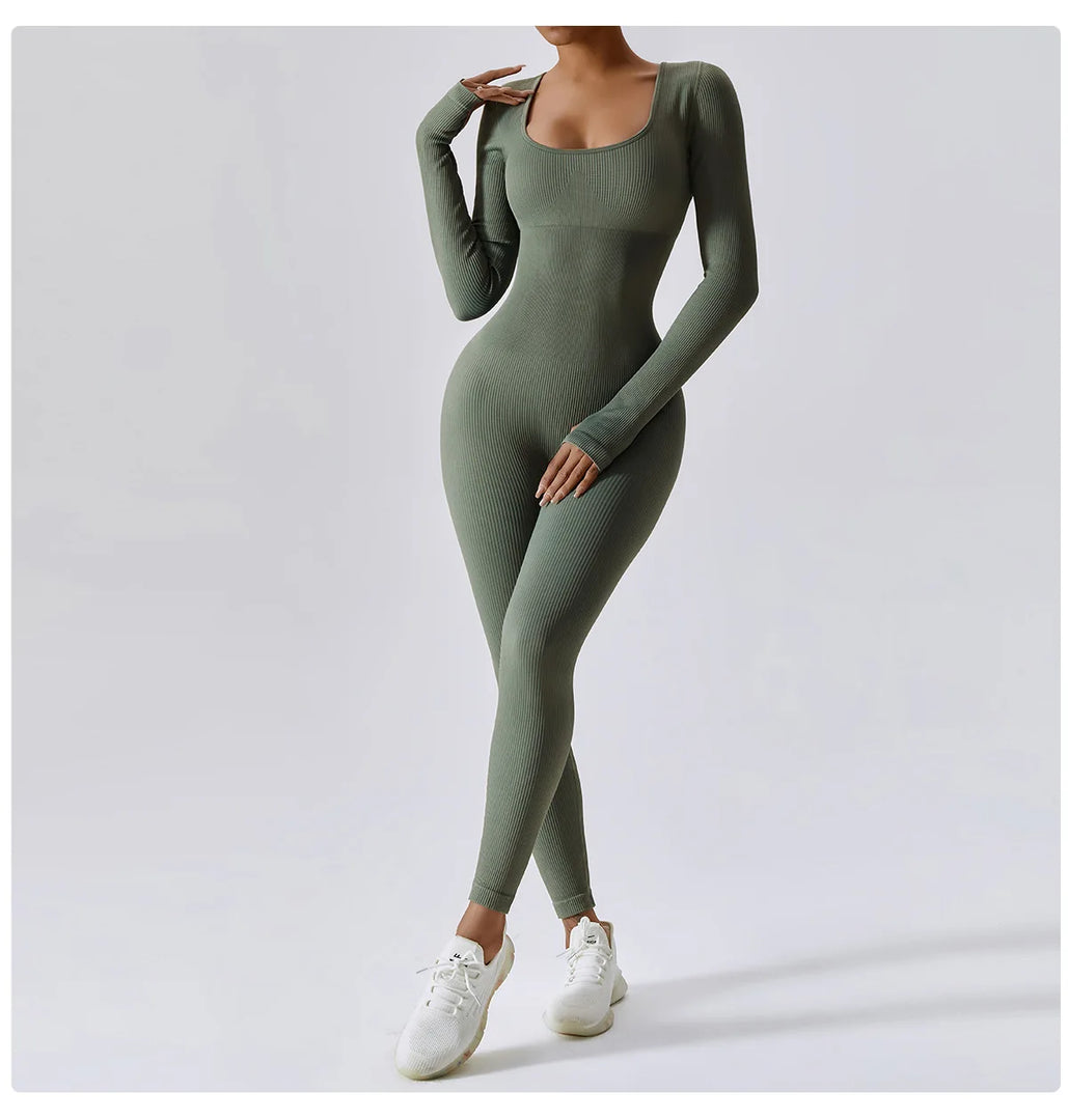 Seamless Contouring Yoga Bodysuit With Long Sleeves