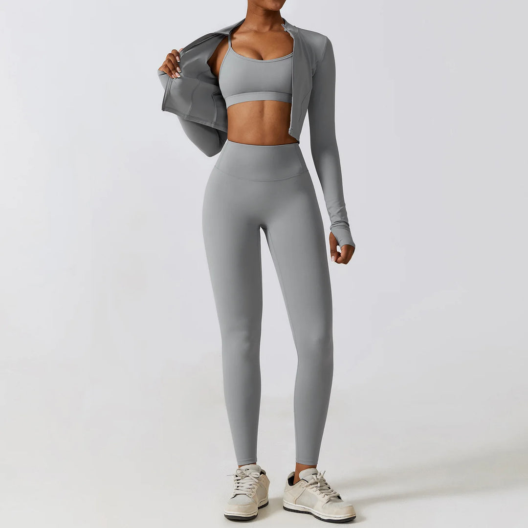 Contoured Interwoven Athleisure Long Sleeve Yoga Ensemble