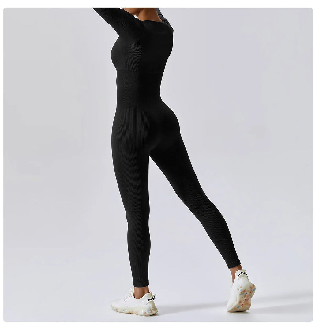 Seamless Contouring Yoga Bodysuit With Long Sleeves