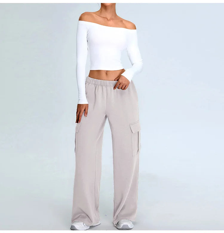 Off Shoulder Contour Seamless Athleisure Top Nylon