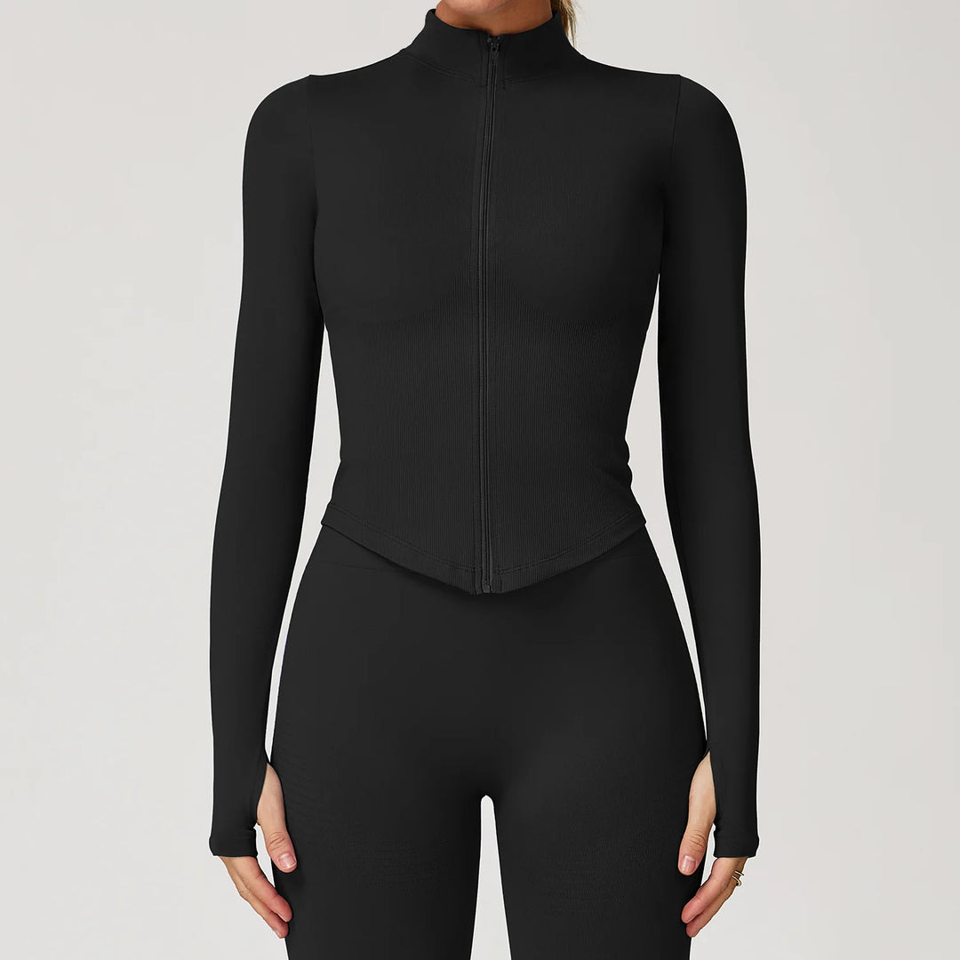 Seamless Contour Yoga Top With Zippered Long Sleeve
