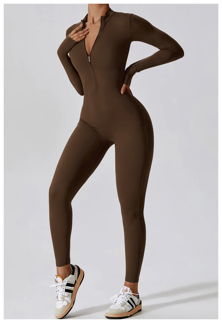 Zippered Contour Yoga Jumpsuit With Performance Gear