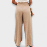 Load image into Gallery viewer, Women's Khaki Wide Leg Pants Smocked High Waist Pleated Front Pocket Casual Style
