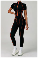 Load image into Gallery viewer, Contoured Zippered Performance Yoga Jumpsuit Nylon Knit
