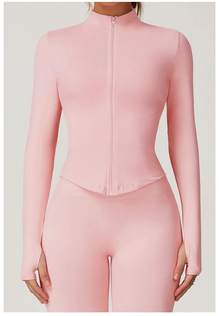Seamless Contour Yoga Top With Zippered Long Sleeve