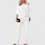 Load image into Gallery viewer, Women's Two Piece Set Off Shoulder Cape Top Wide Leg Pants Formal Style

