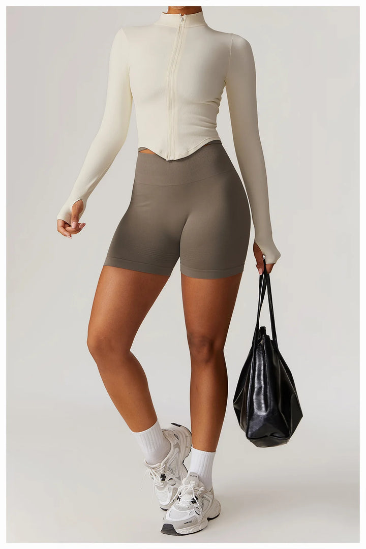 Seamless Contour Yoga Top With Zippered Long Sleeve