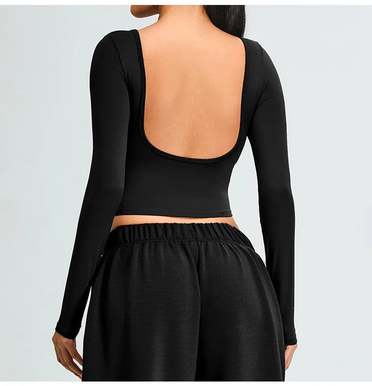 Soft Backless Sculpted Athleisure Crop Top With Sleeves