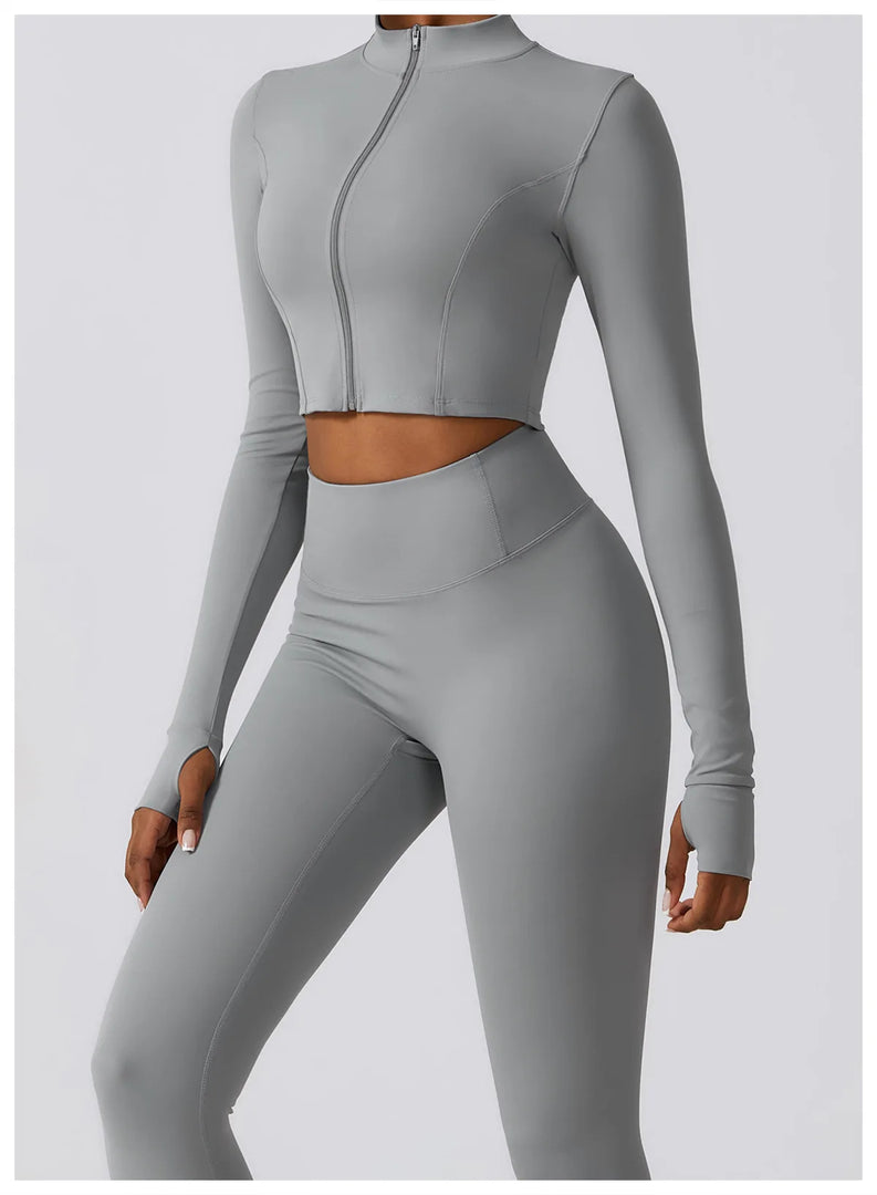 Contoured Interwoven Athleisure Long Sleeve Yoga Ensemble