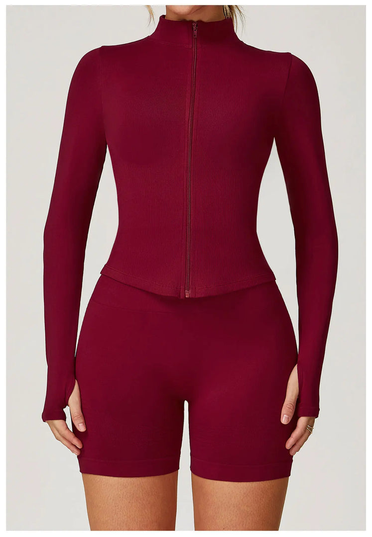 Seamless Contour Yoga Top With Zippered Long Sleeve