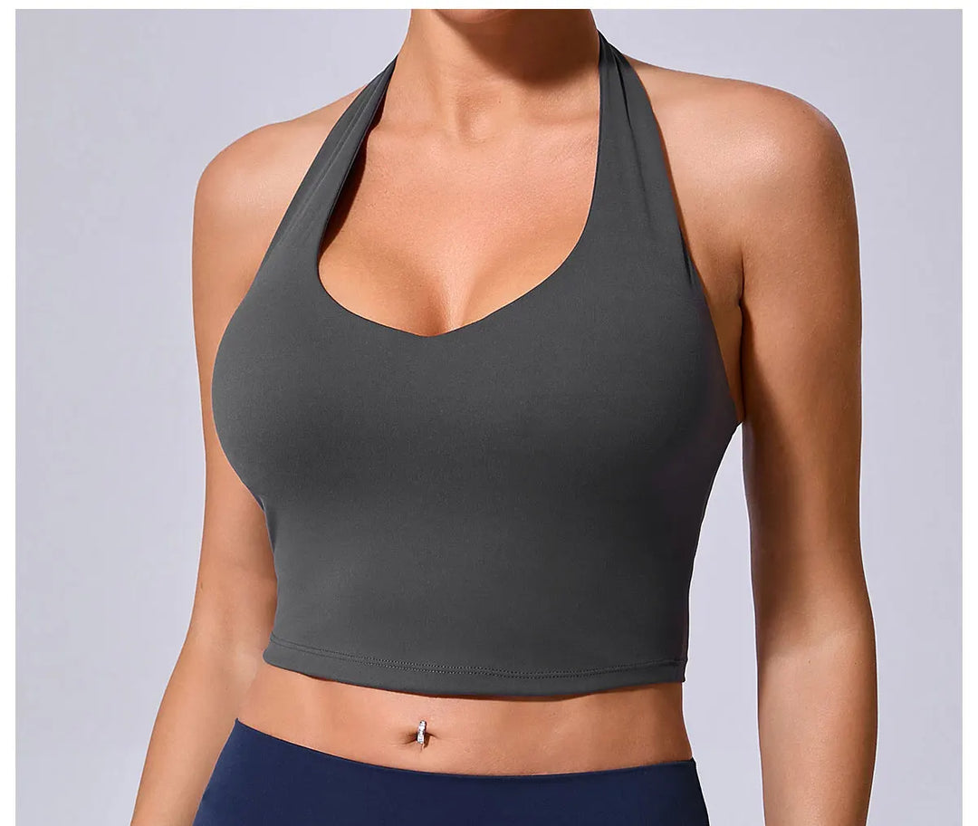 Breathable Hanging Neck Yoga Sports Bra With Contour Support