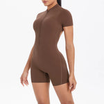 Load image into Gallery viewer, Light Weight Zippered Short Sleeve Jumpsuit Nylon Fabric
