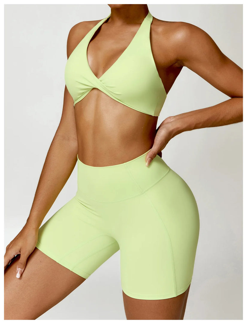 Breathable Contoured Nylon Halter Bralette With Twist