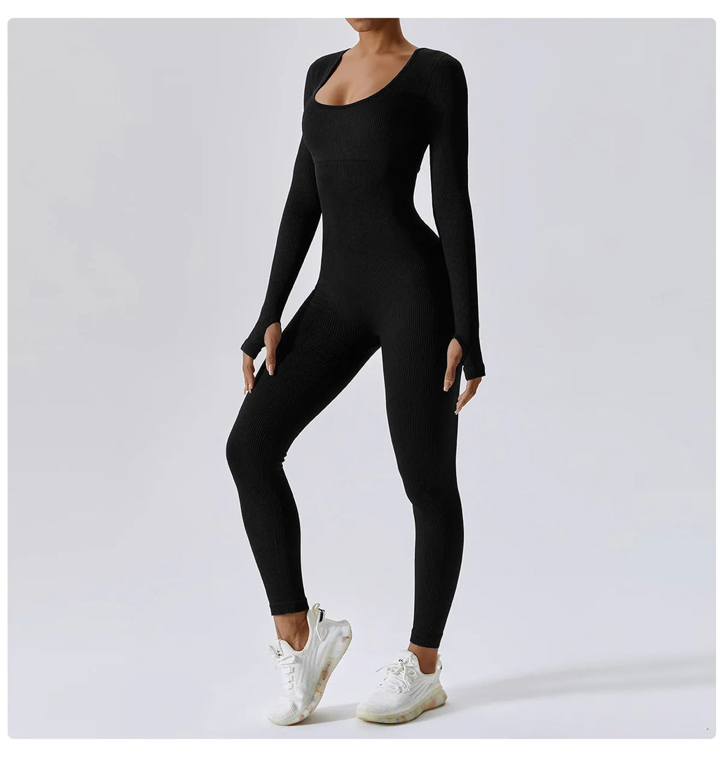 Seamless Contouring Yoga Bodysuit With Long Sleeves