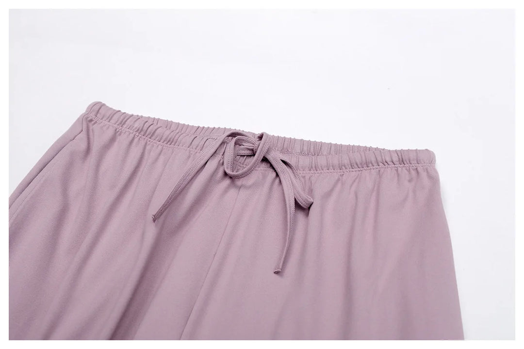 Breathable Contour Drawstring Wide Leg Athletic Pants