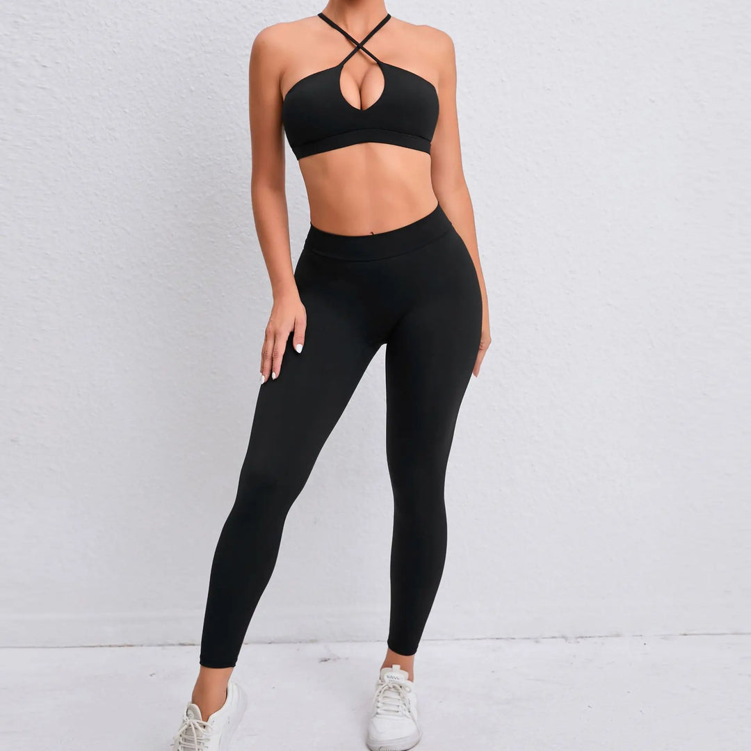 Two Piece Ribbed Seamless Studio Yoga Set Cross Back