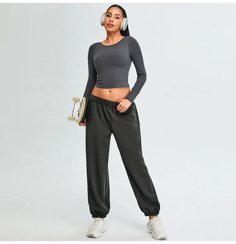 Soft Backless Sculpted Athleisure Crop Top With Sleeves