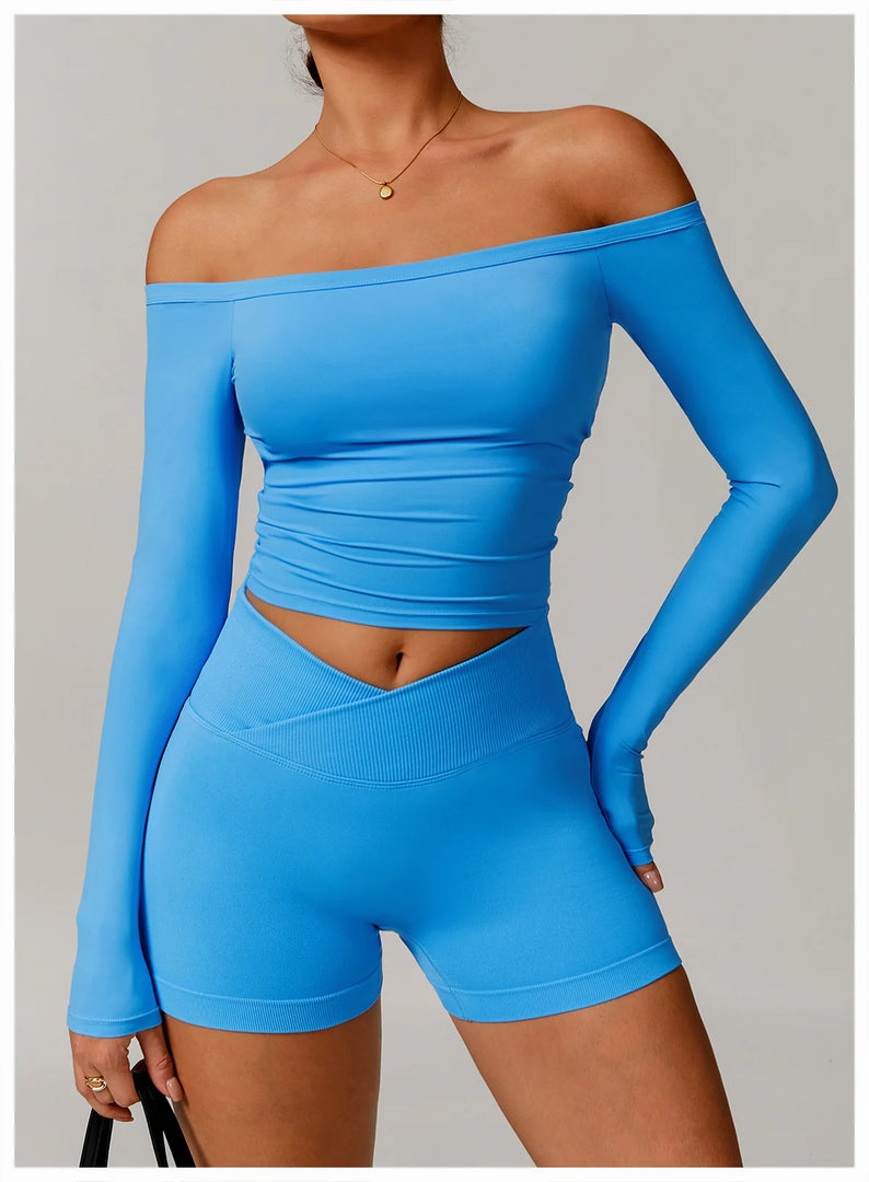 Performance Contour Knit Long Sleeve Yoga Top Nylon Spandex