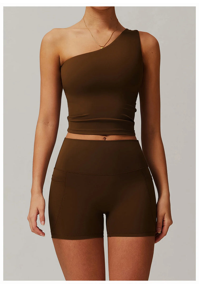 Single Shoulder Sport Bra Sculpt Contour Breathable