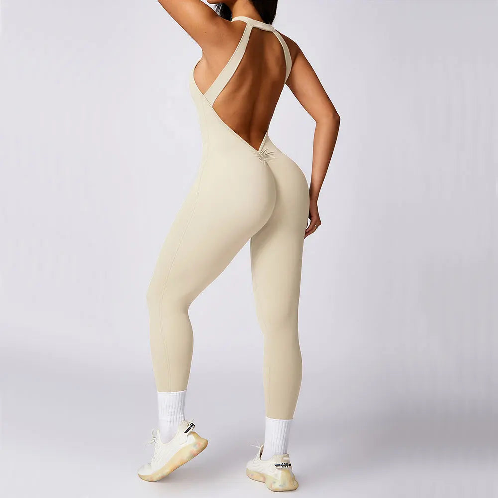Backless Contour Jumpsuit Set with Seamless Performance