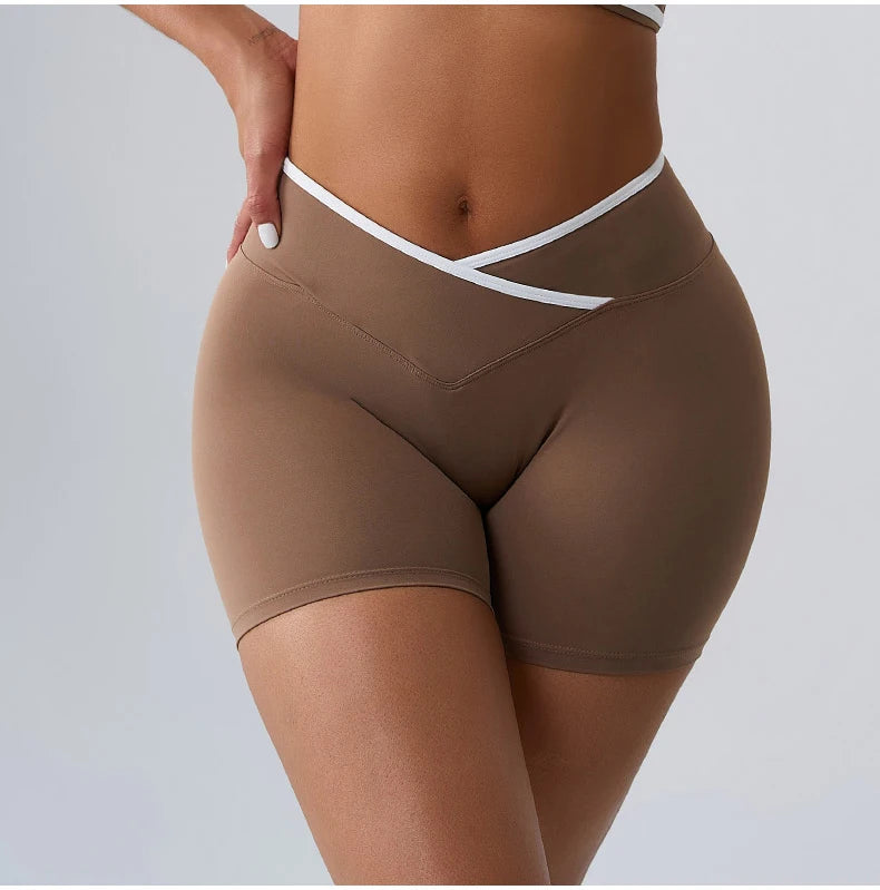 High Rise Contour Performance Shorts With Cross Wise Waist