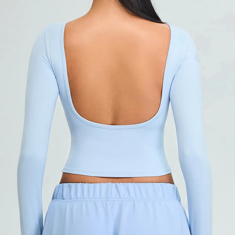 Soft Backless Sculpted Athleisure Crop Top With Sleeves