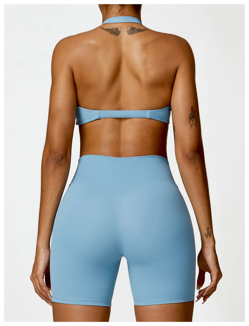 Breathable Contoured Nylon Halter Bralette With Twist