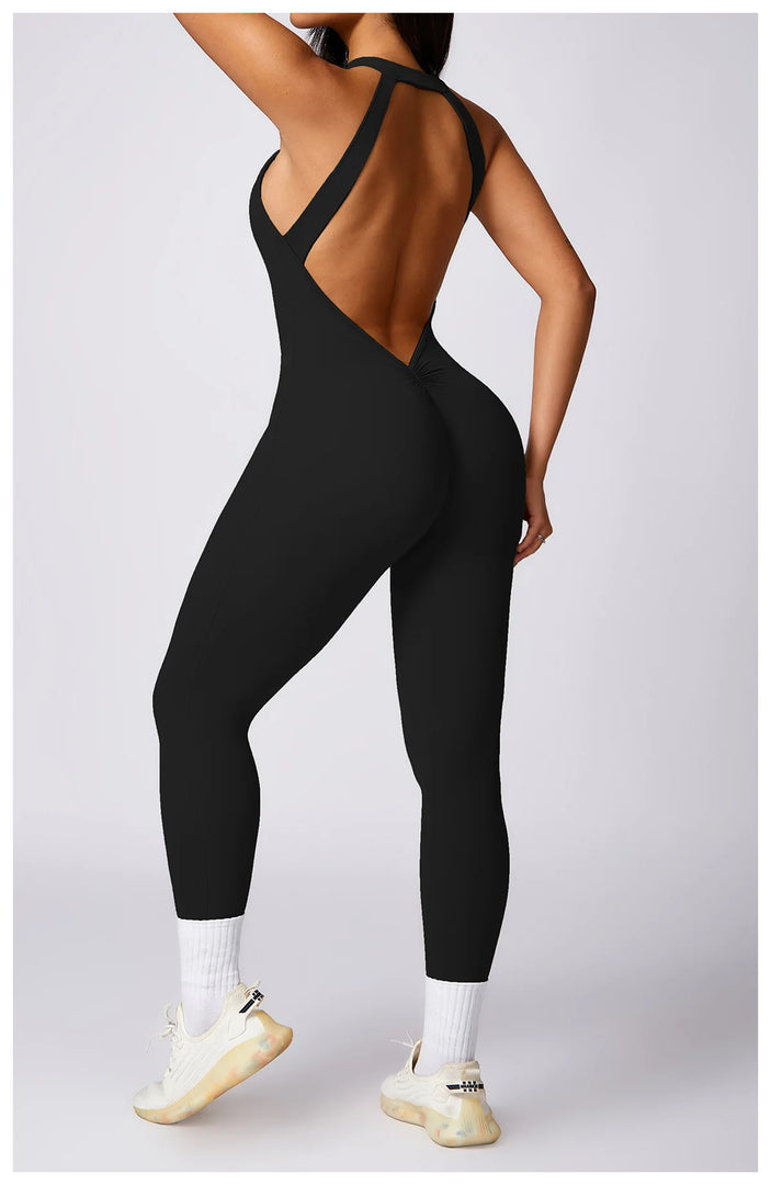 Backless Contour Jumpsuit Set with Seamless Performance