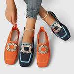 Load image into Gallery viewer, Women's Mules Rhinestone Buckle Square Toe Slip On Style

