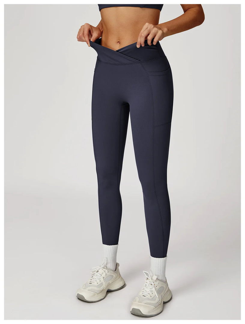 Cross Waist High Rise Contoured Elegance Yoga Leggings