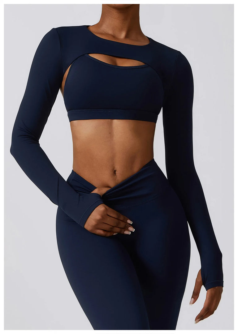 Contoured Interwoven Athleisure Long Sleeve Yoga Ensemble