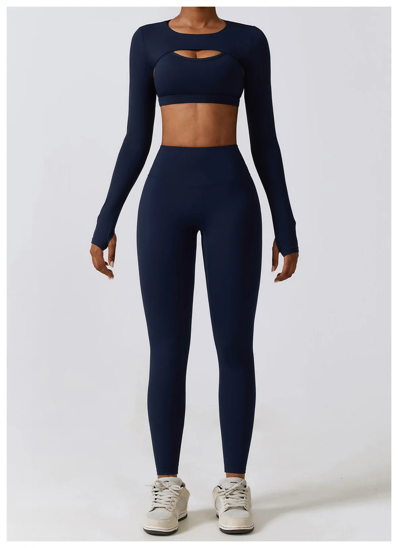 Contoured Interwoven Athleisure Long Sleeve Yoga Ensemble