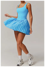 Load image into Gallery viewer, Luxurious Contoured Yoga Jumpsuit With Pleated Skirt Set
