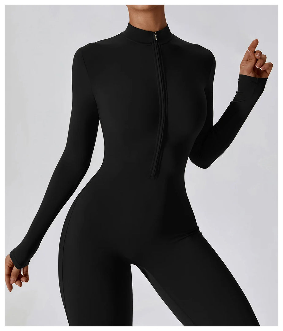 Zippered Contour Yoga Jumpsuit With Performance Gear
