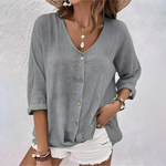 Load image into Gallery viewer, Women's Henley Blouses V Neck Button Elbow Sleeve Relaxed Soft Knit Style
