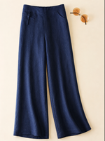 Load image into Gallery viewer, Women's Linen Wide Leg Pants Half Elastic High Waist Button Front Pocket Casual Style
