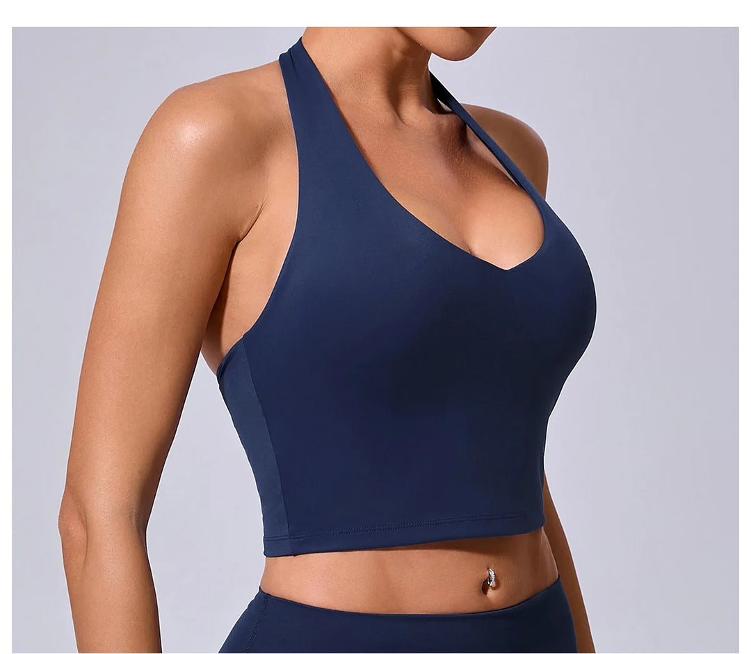 Breathable Hanging Neck Yoga Sports Bra With Contour Support