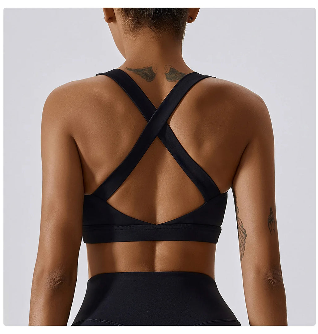Crossed Shoulder Strap Yoga Bra Premium Nylon Spandex