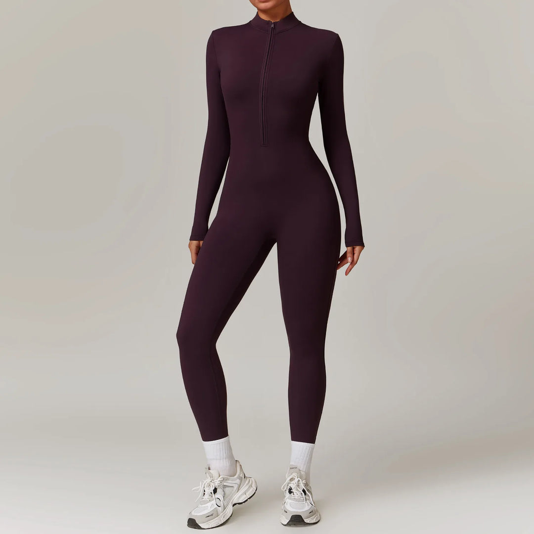 Zippered Contour Yoga Romper With Ultra Compression