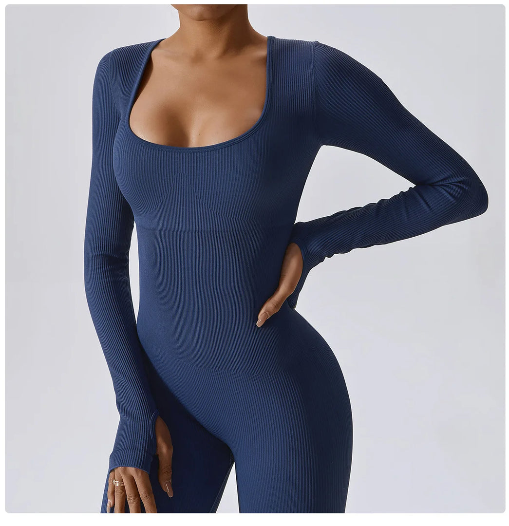Seamless Contouring Yoga Bodysuit With Long Sleeves
