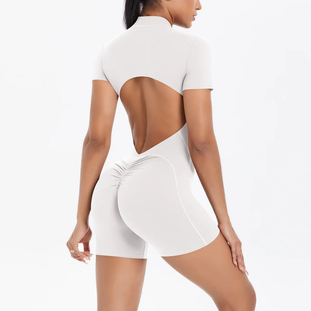 Light Weight Zippered Short Sleeve Jumpsuit Nylon Fabric