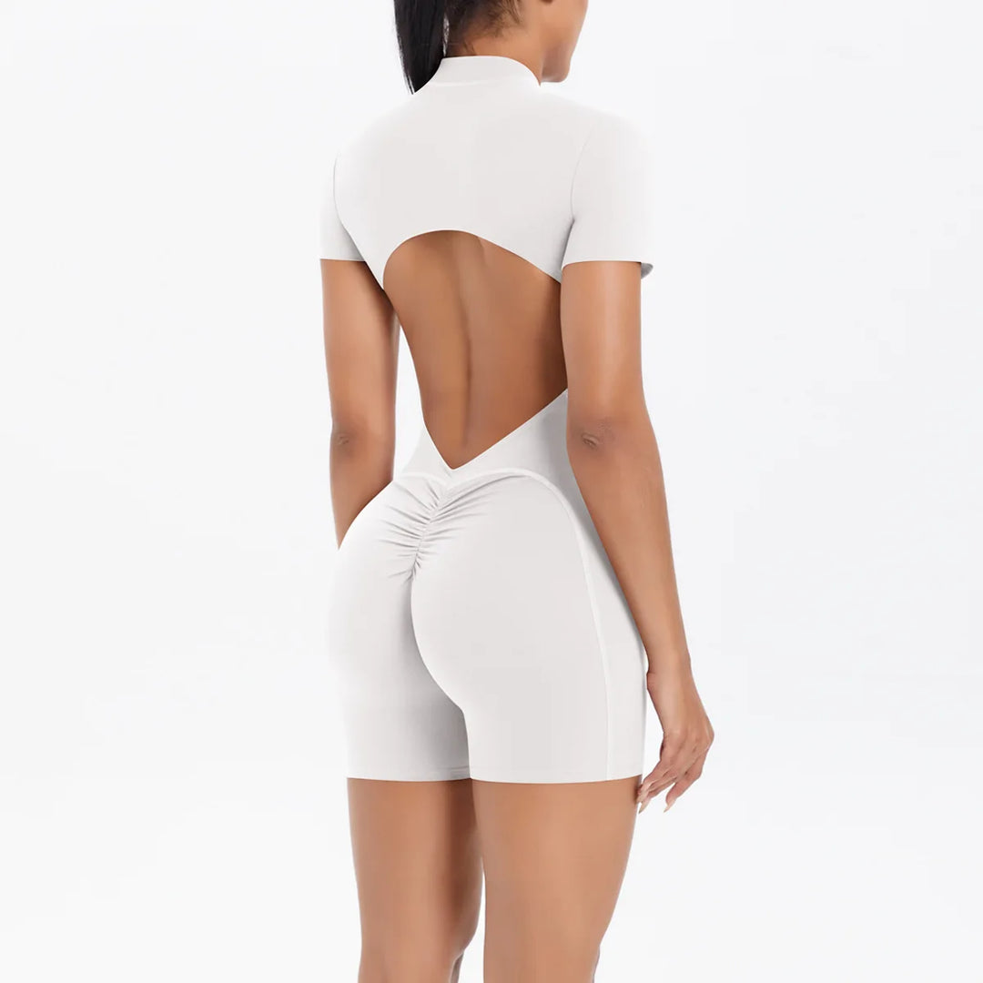 Light Weight Zippered Short Sleeve Jumpsuit Nylon Fabric