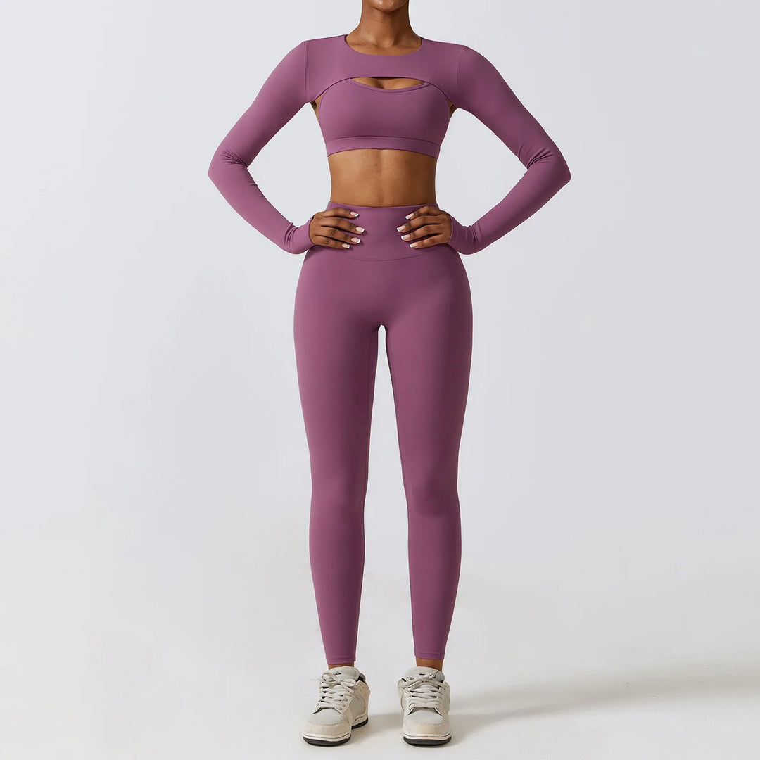 Contoured Interwoven Athleisure Long Sleeve Yoga Ensemble